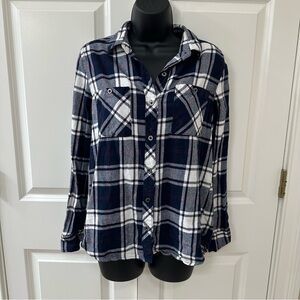 Blue and White Plaid Flannel Button Up